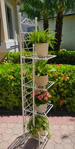 White Metal Plant Standwith Foldable Shelves 4-Tiers  (Plants are not included)