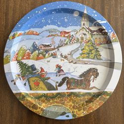 Vintage Christmas Tin Tray Platter - 12”