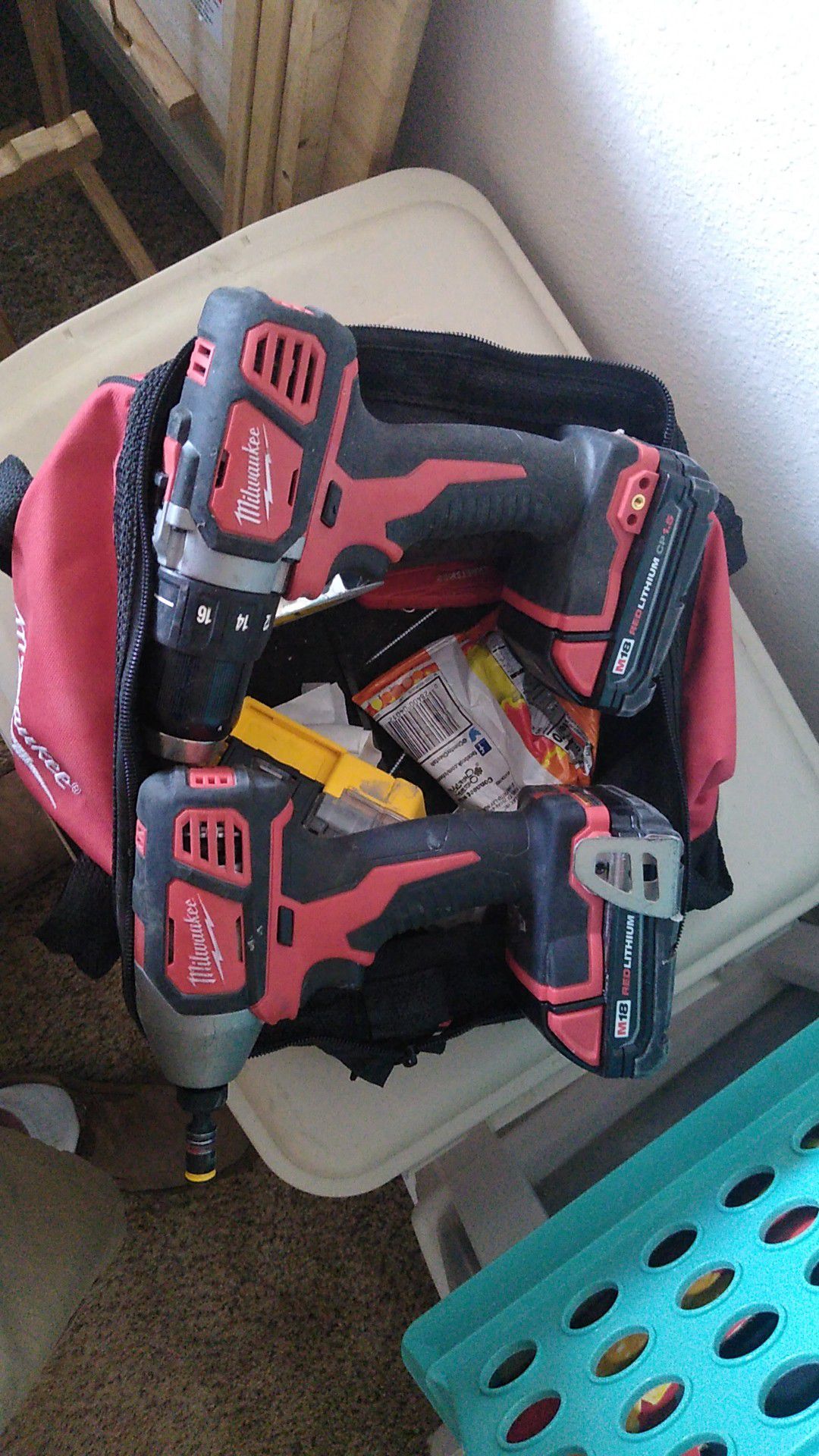 Milwaukee impact and drill. Also 2 batteries and charger.