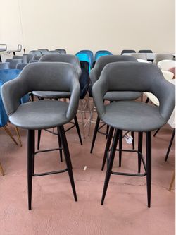 Swivel 30 Inch Grey Faux Leather Upholstery Bar Stool (Set of 4)