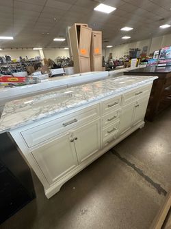 73”x22”x35” double sink vanity white with marble top