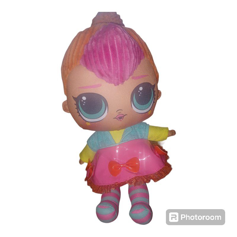 LOL Surprise Neon Pink QT Huggable Soft Plush Doll Red Hair 16” 2020 MGA