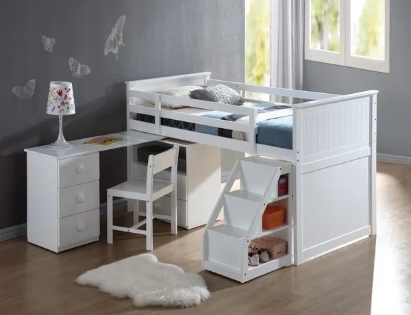 Close Outs mega Sale! Emilia Collection White Loft Bed with Desk Ladder Chest -all in one! Now 549.00 Free Delivery 🚚