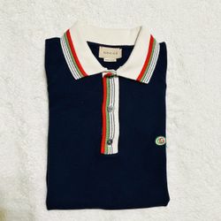 GUCCI POLO STRIPED COLLAR SHIRT Size 12 Navy Blue 