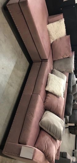 Pink Velvet Sectional (items Name : Cindy Pink sectional) (Gray, Blue Black colors available
