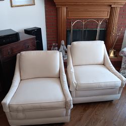 Vintage 1980s Pair Of Slope Arm Low Arm Chairs With Caster Feet $65 Each $100 Both OBO