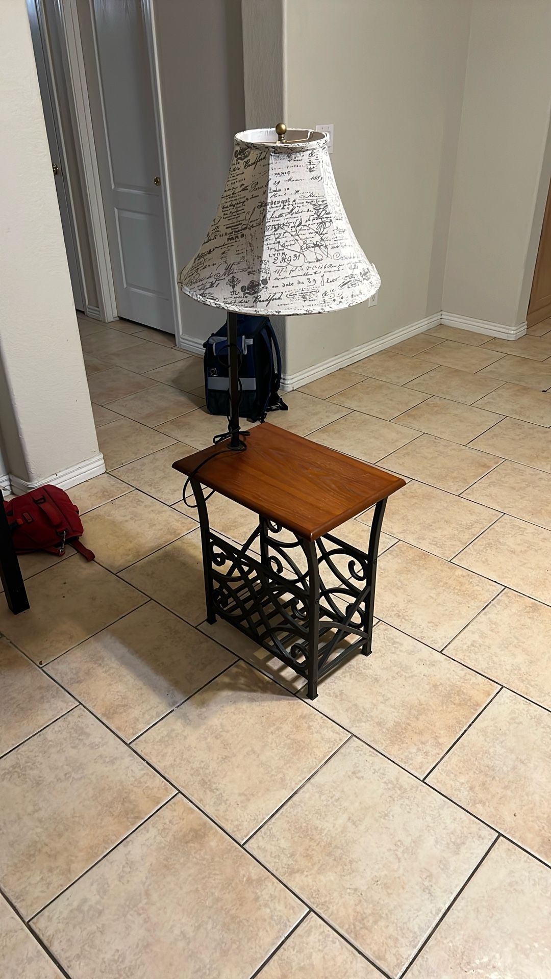 Small End Table With Built In Lamp.