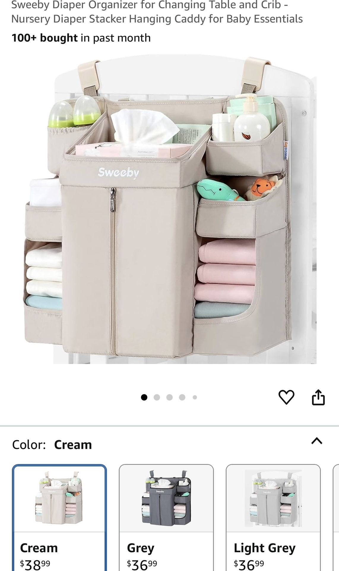 Sweeby Diaper Organizer for Changing Table and Crib - Nursery Diaper Stacker Hanging Caddy for Baby Essentials