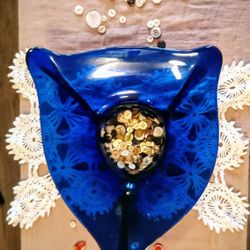 Vintage Blue Glass , Decorative Bowl