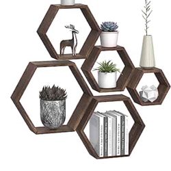 Hexagon Floating Shelves, Set of 5 Honeycomb Shelves, Hexagon Shelves for wall, Wooden Hexagon Shelves Wall Decor Octagon Shelves Floating Hexagonal W