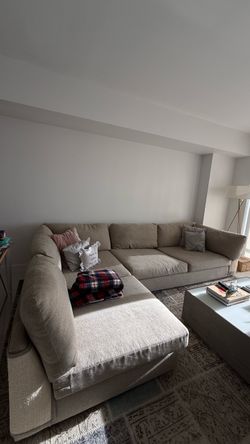 Large Beige Sectional Sofa with Chaise