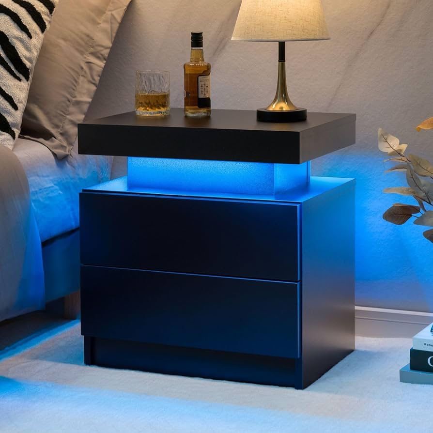 Black Nightstand with LED Light