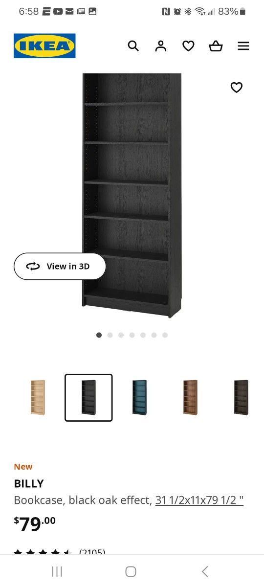 IKEA Bookshelf. Black, 3 Adjustable Shelves.