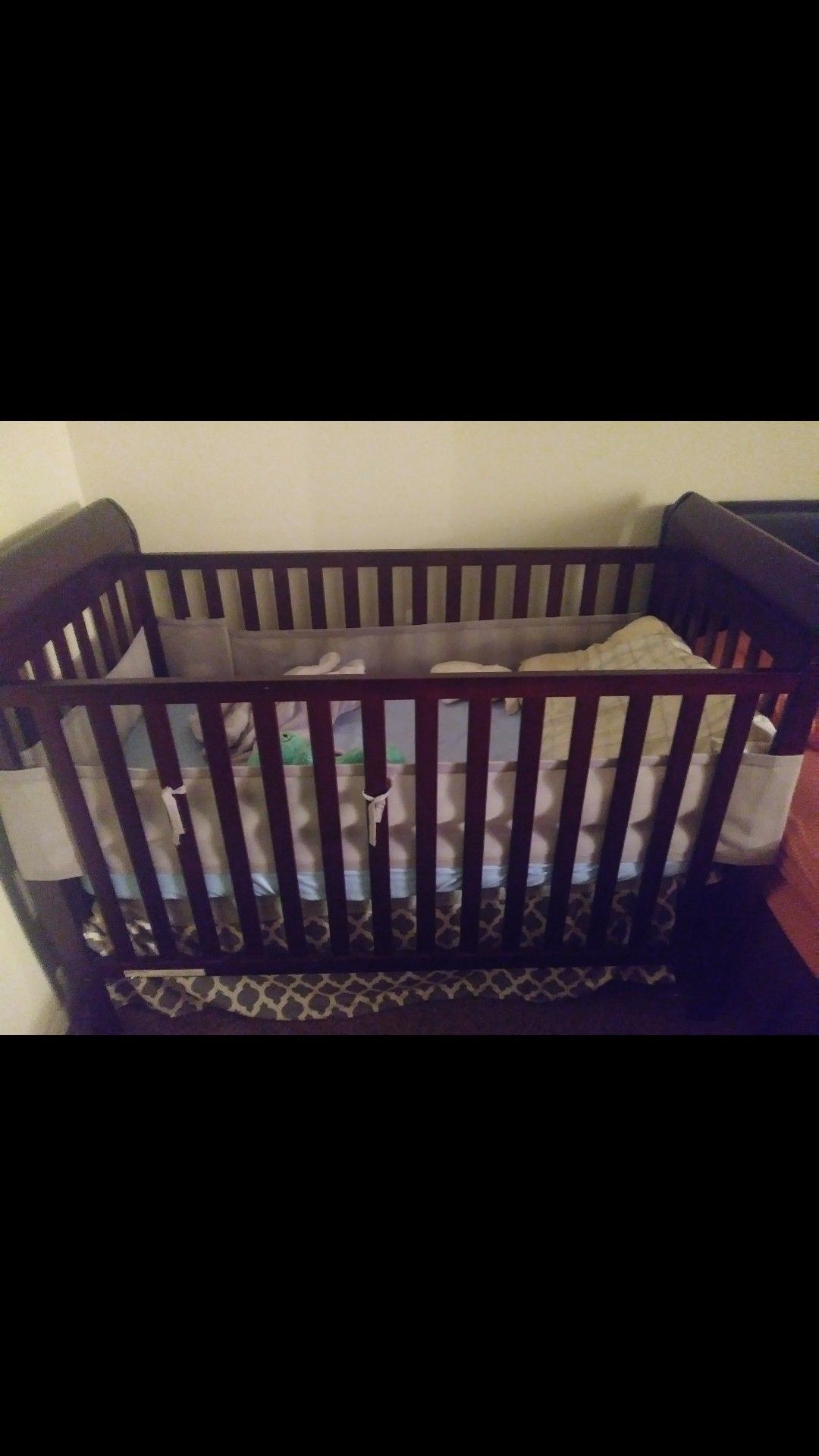 3 in 1 brown wooden baby crib