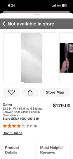 Delta 23.5 in. W × 67.8 in. H Sliding Shower Door Glass Panel in Clear Glass