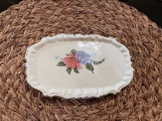 Vintage Floral Scalloped Ceramic Trinket Dish / Small Serving Tray
