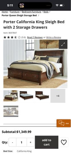 Porter California King Sleigh Bed with Storage Drawers