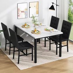 Dining Table Set for 4,Faux Marble Kitchen Table and Chairs Set of 4, Modern Dining Room Table Set for 4,Dinner Table with 4 Leather Chairs, Dinette S