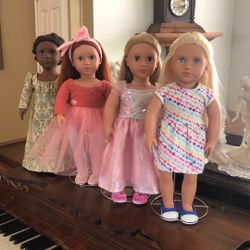 Four Our Generation Dolls, Two Alexander Dolls, Three American Girl Dolls