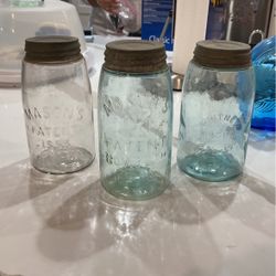 Mason Jars : Antiques Two Blue Glass One Clear . 