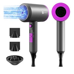 slopehill Professional Ionic Hair Dryer, Powerful 1800W Fast Drying Low Noise Blow Dryer with 2 Concentrator Nozzle 1 Diffuser Attachments for Home Sa