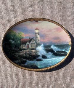 Thomas Kinkade Hope's Cottage Collector Plate Bradford Exchange Scenes of Serenity 1995 Limited Edition Oval 10383D Lighthouse Art