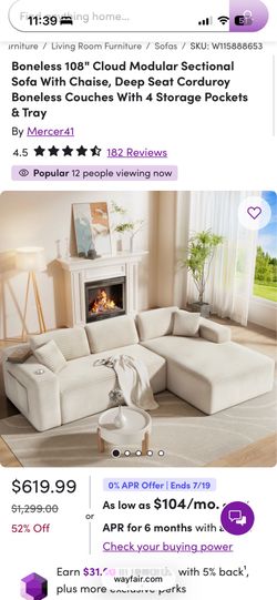 BRAND NEW, UNOPENED Wayfair 108” Modular Sectional Sofa With Chaise