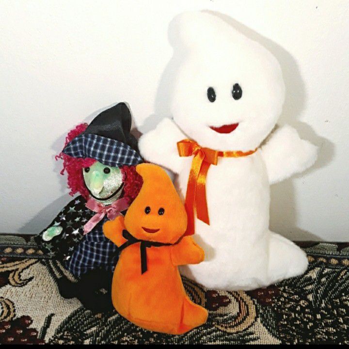 Ty Halloween Beanie Ghost + Witch Plush Toy Lot - NO  Tags 