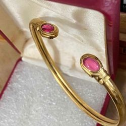 Pulsera Laminada Caña Piedras Rosa Joyería Antigua 