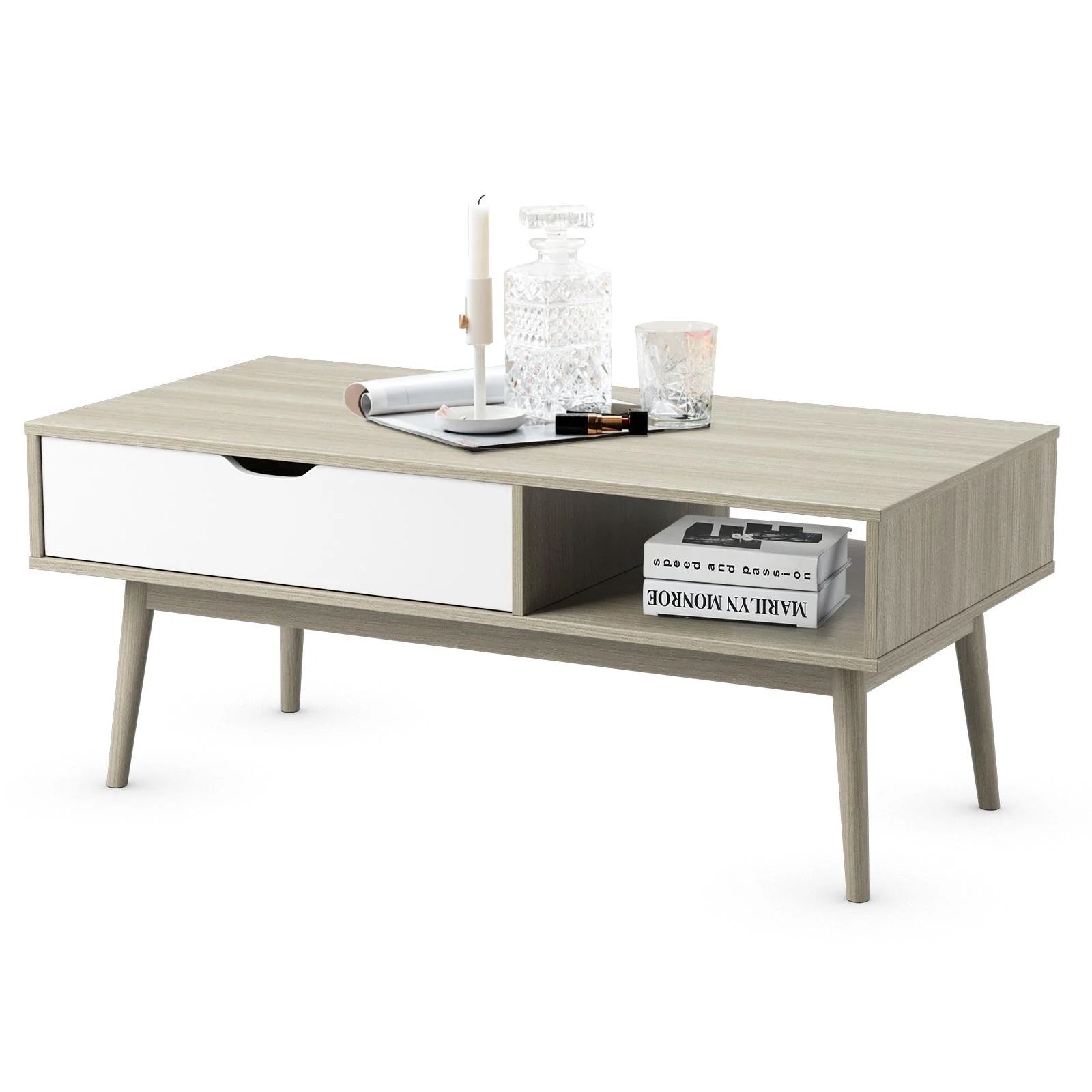 Wood Coffee Table With Accent Drawer