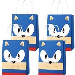 16 PCS Sonic Inspired Party Paper Bags for Sonic The Hedgehog Birthday Party Supplies Favor Goody Candy Bags Treat Bags for Kids Adults Birthday Party