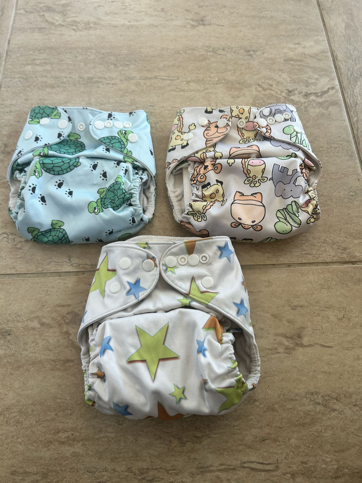 Set of 3 JustSimplyBaby Washable Cloth Diapers Plus 6 Inserts (See Details)