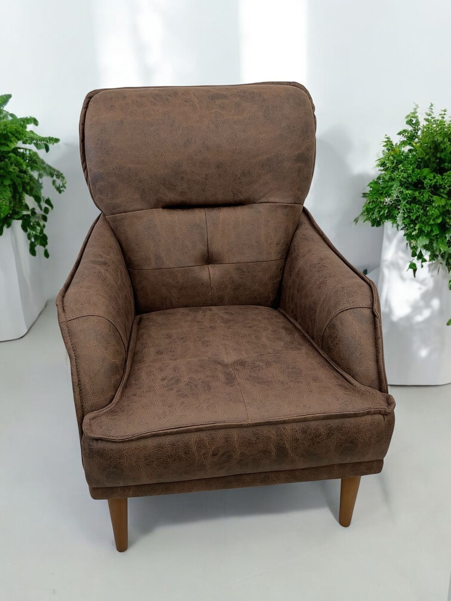 Timber Luxe Armchair Brown Sofa for Living Room, Suede Durable and Strong Fabric