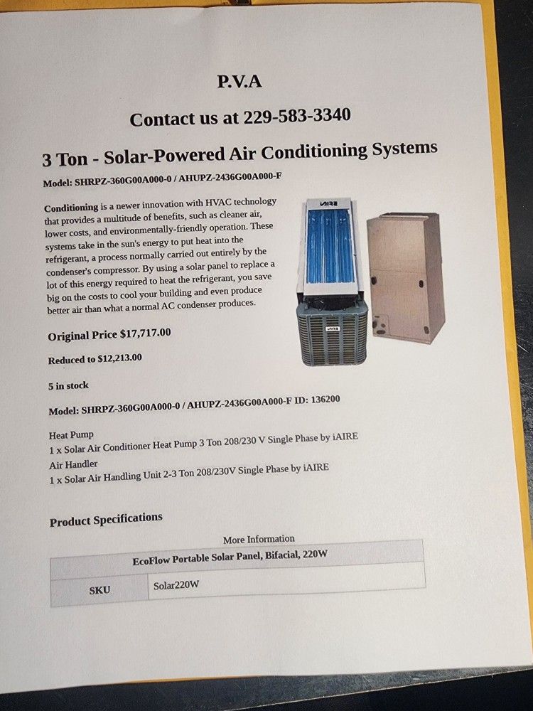 3 Ton Solar Powered Air Conditioning System