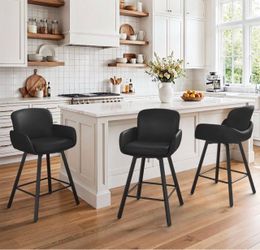 Set Of 3 Nicola 26 in. Black Faux Leather Upholstered Swivel Bar Stool with Metal Frame Low back Counter Height Stool