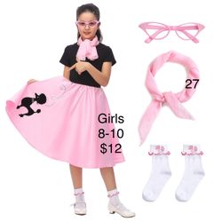 Girls Poodle Skirt Hop Sock 50’s Retro 1950’s Costume