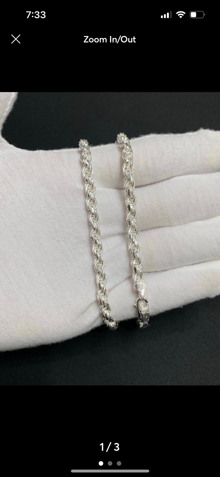 Solid Sterling Silver Rope Chain 5mm 24”