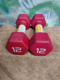 PAIR OF 12 LB. RUBBER DUMBBELLS