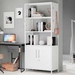 White Bookshelf with Storage Cabinet