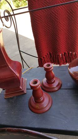 Wooden red candle sticks