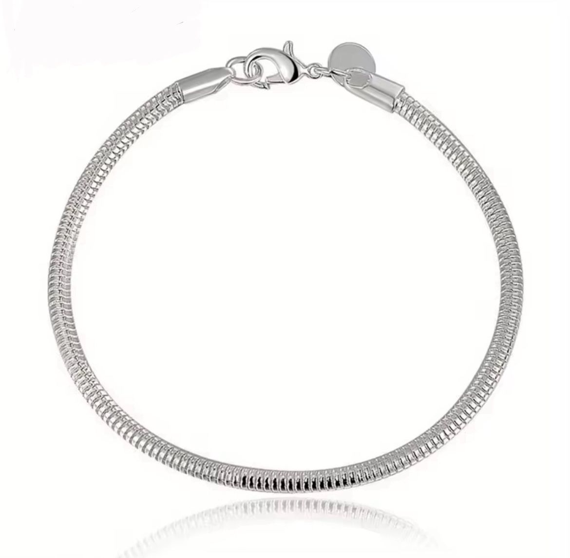 3mm High Shine Solid Sterling Silver Snake Chain Bracelet, can use for charms 8”
