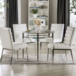 Brand New White Modern Style 5pc Dining Set w Marble Top