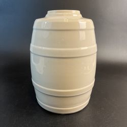 Vtg White Pottery Crock Churn Barrel Farmhouse Decor Planter USA 11" Pot Vase