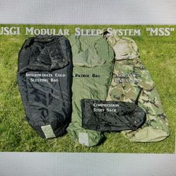 US Army 4 Pc MSS Modular Sleeping Bag Brand New Sleep System Gore Tex Bicycle Cover Patrol Mari