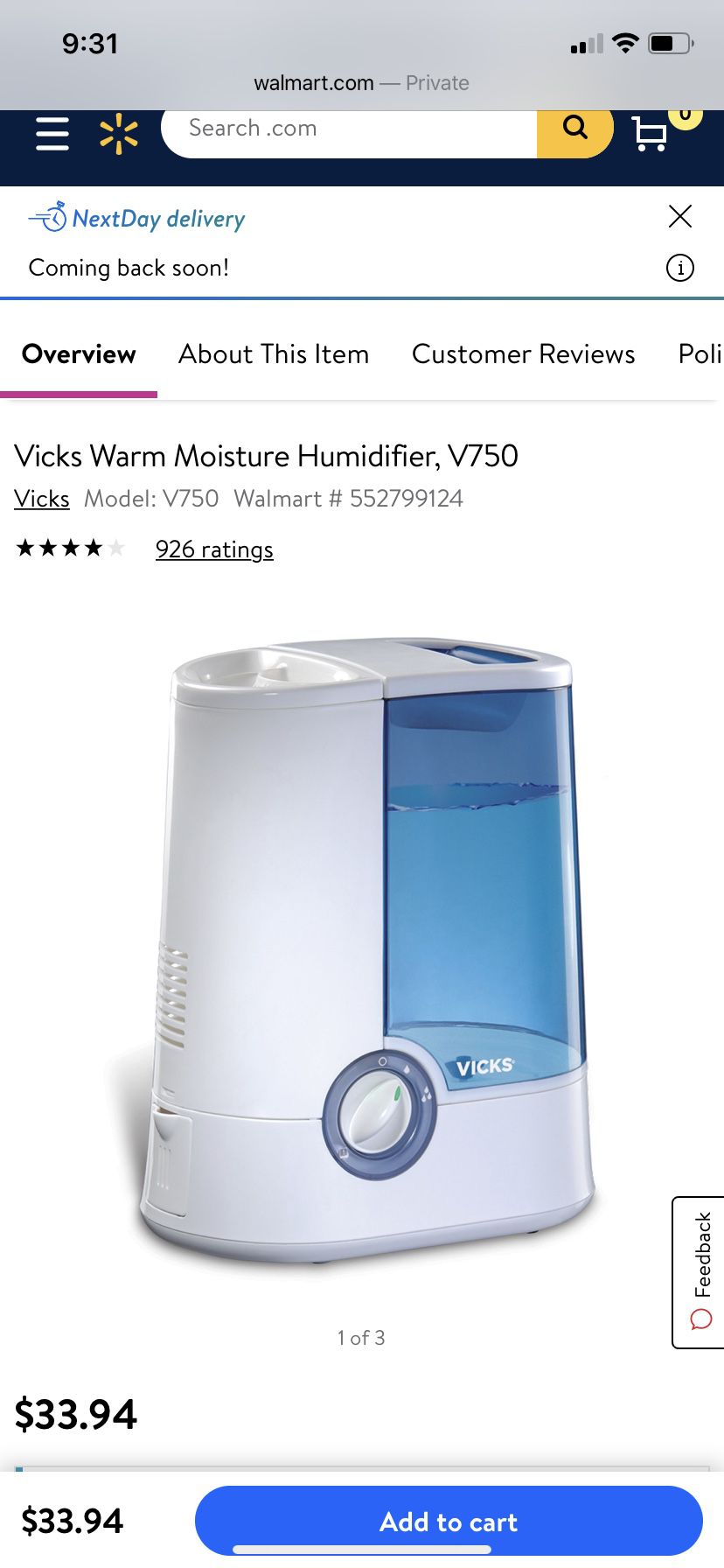 Vick humidifier