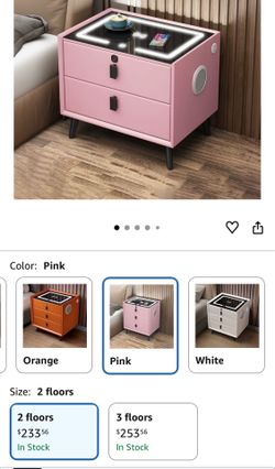 Side Table with Speaker and Fingerprint Lock, Bedroom Side Table with Tri-Color LED Light and USB Port, Modern Bedside Table with Wireless Charging St