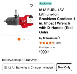 M18 FUEL 18V Lithium-lon Brushless Cordless 1 in. Impact Wrench with D-Handle (Tool-Only) *BRAND NEW EN CAJA*