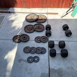 BARBELL SET WITH 300 Pounds Of Plates