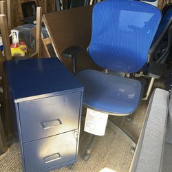 Blue Matching Desk Chair And File Cabinet With Key