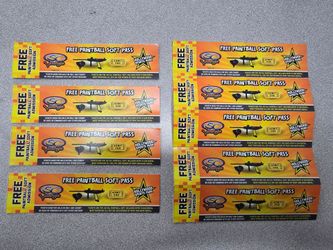 Lot of 9 Hollywood Sports Park Paintball Pass Vouchers